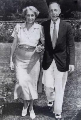 Honey and Grandsam walking in the rose garden in Stamford, CT late 1930's