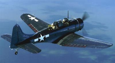 Lt. Christy W. Bell, Navy, squadron leader flew the Douglas Dauntless Dive Bomber like this one in the Pacific during WWII