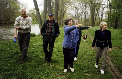 Phil, John, Jean, Polly and Mickey (photo by Evan), Brandywine River, Chester County, PA May 3, 2000