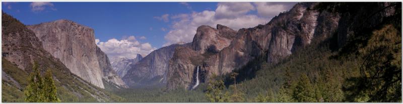 Yosemite Valley and Bridalveil Falls from the Wawona Tunnel