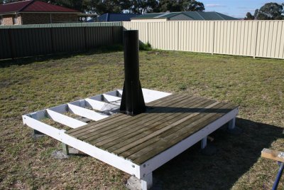 Half the decking boards fitted.
