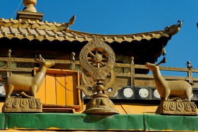 Gandan Monestary.  The two deer facing the wheel are an important Buddhist symbol.