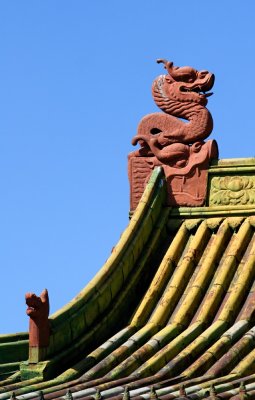 Dragons adorn the roof of a building at the Winter Palace of the Bogd Khaan