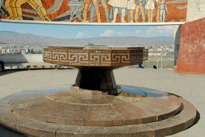 The eternal flame at Zaisan Memorial, no longer burning after the Soviet Union's collapse