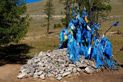 Mounument to local spirits located at a mountain pass near Lake Khuvsgul
