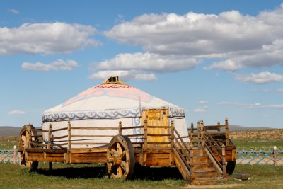 Replica of a wagon-mounted ger at Bayan Gobi camp