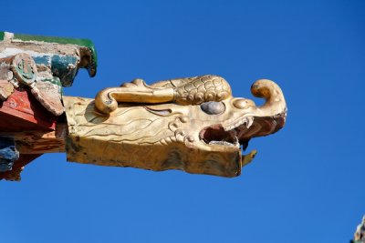 Dragon head adorning a roof, Erdene Zuu Monestary