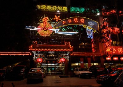 Beijing at night is a riot of neon signs and flashing lights
