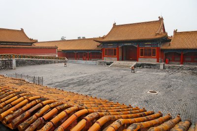 Forbidden City buildings, with yellow roofs to symbolize the Emperor