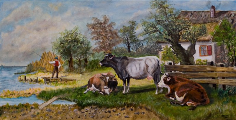 Cows beside the river