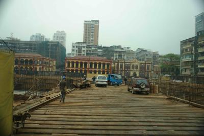 Macaus building spree infront of lovely old buildings