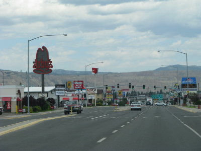 Downtown Butte, Montana- fast food with a huge open pit mine as a backdrop