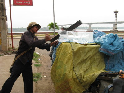 Main source of refrigeration in rural Cambodia- ice delivery