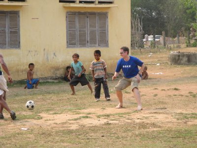 Kevin takes a break an tries some soccer action