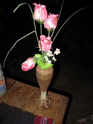 Lao decor- flowers in a cluster bomb