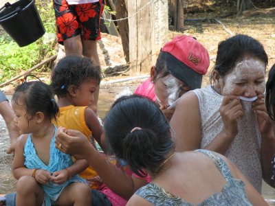 Water and talcum powder are the 'weapons' of choice during the celebration