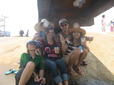 Hiding from the sun and drinking beer