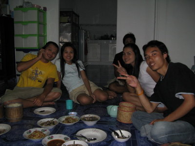 Lunch at a friends house- all meals were eaten cross-legged on the floor