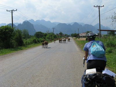 Here we are coming into Vang Vieng- party central of SE Asia