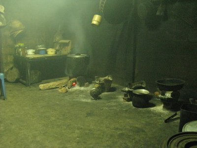 Typical kitchen- the cookers are fired by wood or charcoal