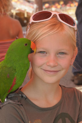 Rachel with Shrek the parrot