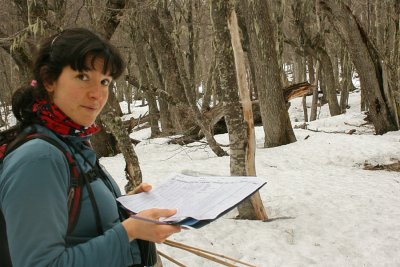 Laura Chazarreta with woodpeckers