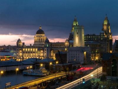 Dusk over the Three Graces (Liverpool)