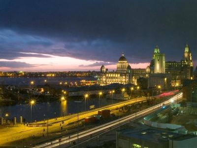 Dusk over the Three Graces (Liverpool)