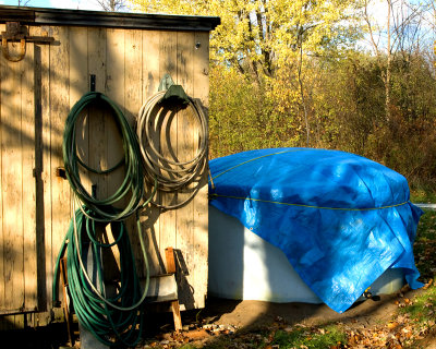 hoses & blue tarp