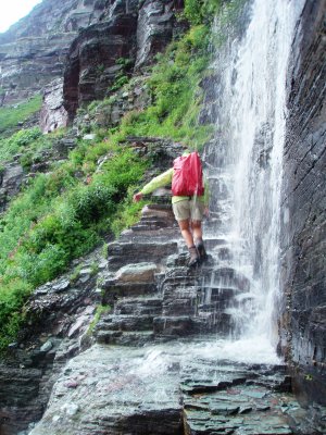Crossing a waterfall