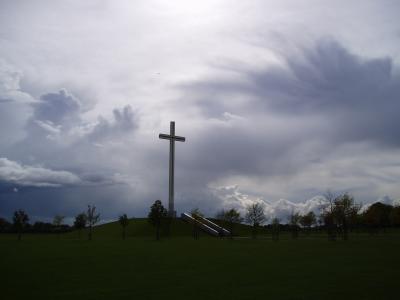 Dramatic clouds over the Papal Cross