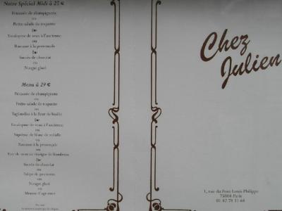 Chez Julien menu specials
