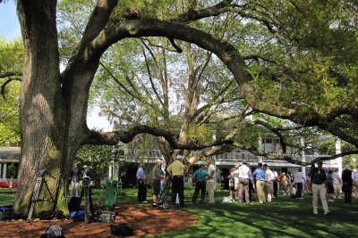 The Media conducting interviews under The Oak Tree