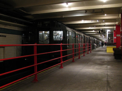 Front of the line of subway cars