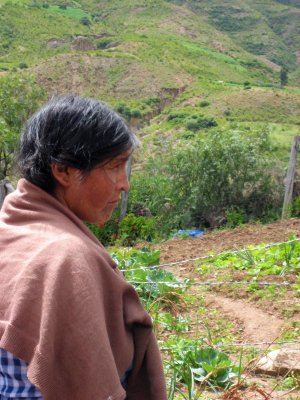 Quechua woman showing us her garden