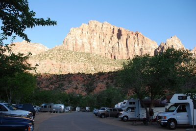VIEW FROM OUR RV SITE LESS THAN A MILE FROM THE ENTRANCE TO ZION NATIONAL PARK