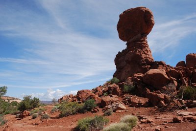 ONE OF THE LANDMARKS IN ARCHES NATIONAL PARK IS BALANCED ROCK