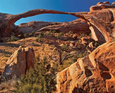 YET THE ARCH IS OVER 300 FT LONG-LANDSCAPE ARCH MAKES ANY TRIP TO ARCHES NATIONAL PARK WORTH THE EFFORT