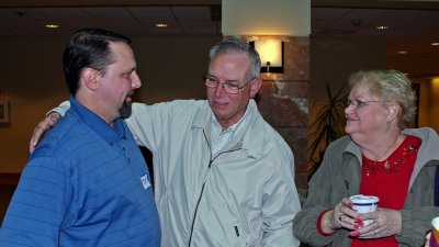 RICK GREETED HIS PARENTS IN THE HOSPITAL LOBBY-HE HAD BETTER NOT FORGET HIS MOTHER'S BIRTHDAY EVER AGAIN.