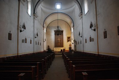 THE INTERIOR OF THE CHURCH IS DRAMATIC IN ITS SIMPLICITY