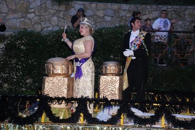 THE QUEEN OF FIESTA SAN ANTONIO WAS ON ONE OF THE FIRST FLOATS