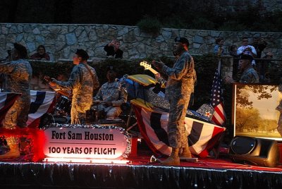 MANY OF THE FLOATS ARE SPONSORED BY THE NUMEROUS MILITARY INSTALLATIONS IN AND AROUND SAN ANTONIO