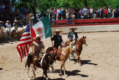 FIRST THE AMERICAN AND MEXICAN FLAGS WERE PRESENTED