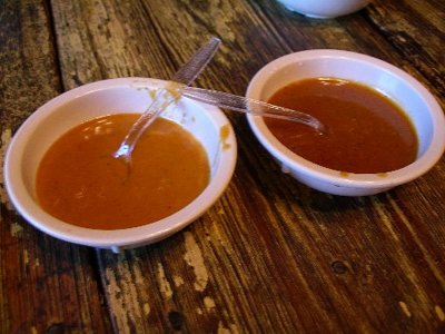 THE SALT LICK'S SIGNATURE SAUCES ARE SERVED ON THE SIDE WHICH IS THE BEST WAY TO ENJOY THEIR ESSENCE...........