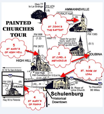 THIS MAP SHOWS THE LOCATION OF THE FAMOUS FIVE PAINTED CHURCHES OF SCHULENBURG