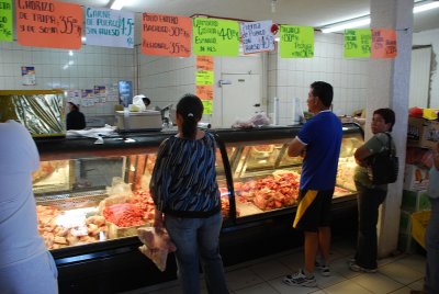 THIS WAS A TYPICAL MEAT COUNTER-HEAVY ON PORK AND FISH-YOU COULD SMELL THE FISH