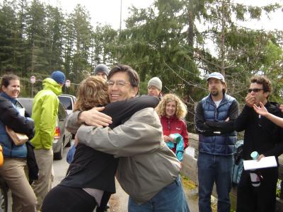 Don & Marla hug after passing the torch ceremony  for most directionally challenged
