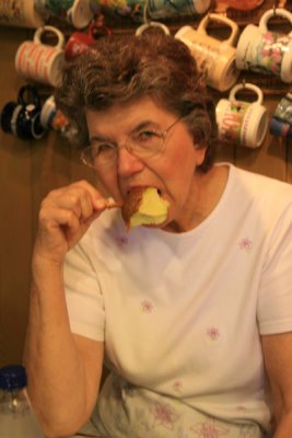 Mom enjoying a caramel apple