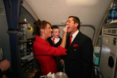 Megan feeding David wedding cake