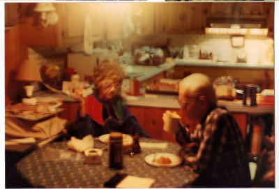 Charlie and Lilllie eating breakfast, mid 80's